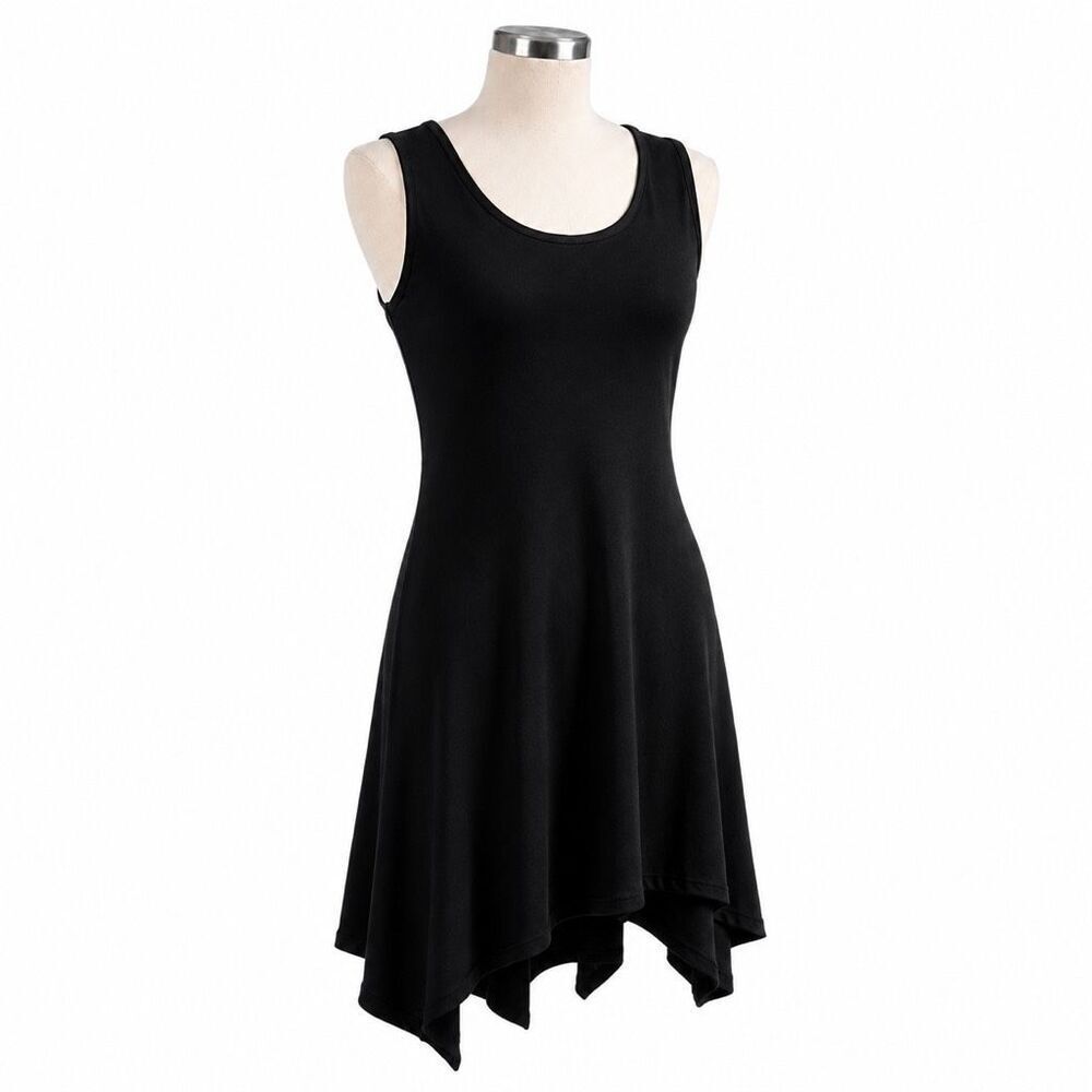 Sun Kim Black Lagenlook Dress Sleeveless A-Line Tunic Stretch Jersey Artwear XS